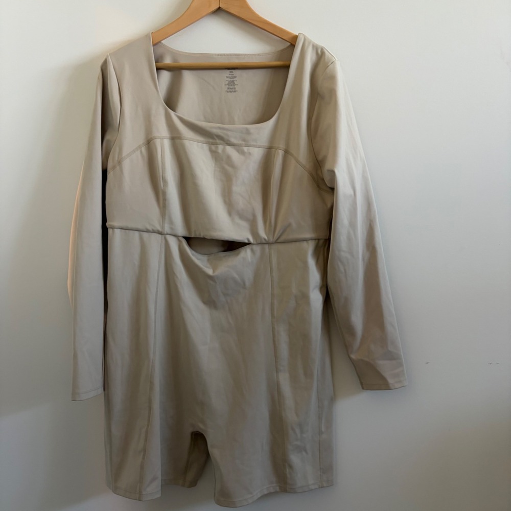 Girlfriend Collective Beige Long Sleeve Cutout Unitard Romper XXXL